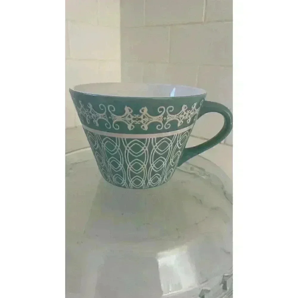 Mulberry Home Collection Tiffany Blue & White Geometric Wide Mouth Coffee Mug